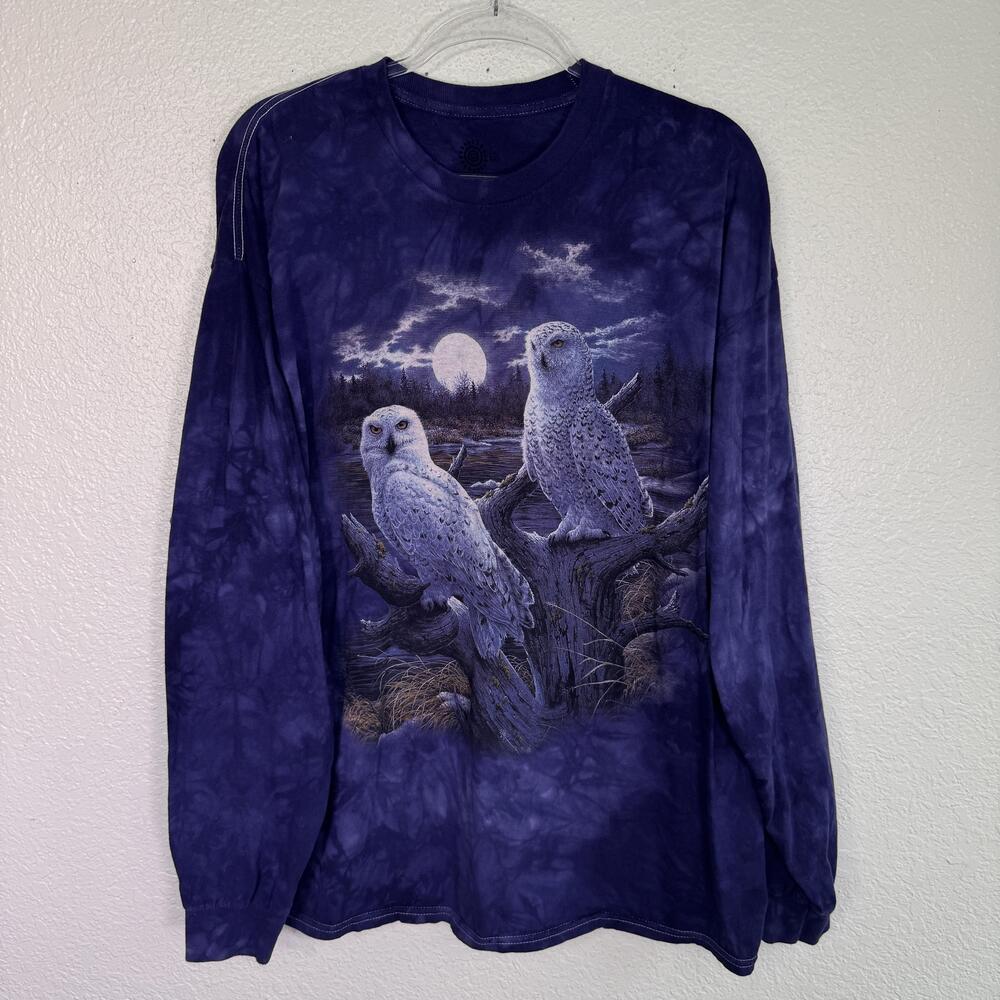 The Mountain Shirt Mens 2XL Snow Owl Moon Nature Graphic Long Sleeve Tie Dye Y2K